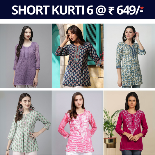 6 Pack Short Kurtis | Perfect For Summer| 3/4 Sleeve | C-03