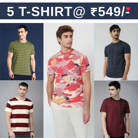 5 T-Shirt Combo | Premium Crew Neck Textured Tees for Everyday Comfort | T-13