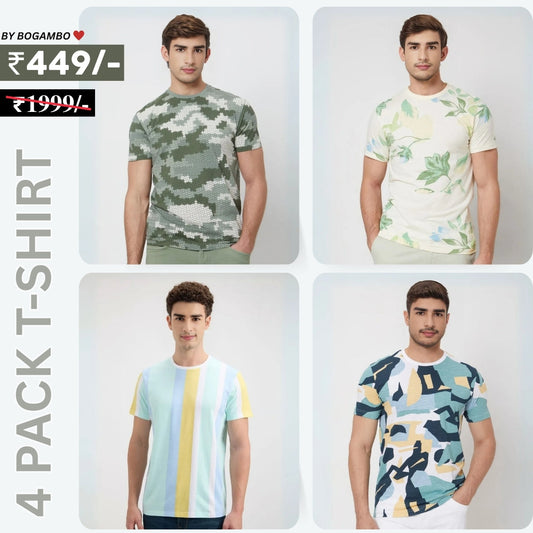 4 T-Shirt Combo | Premium Crew Neck Textured Tees for Everyday Comfort | T-04
