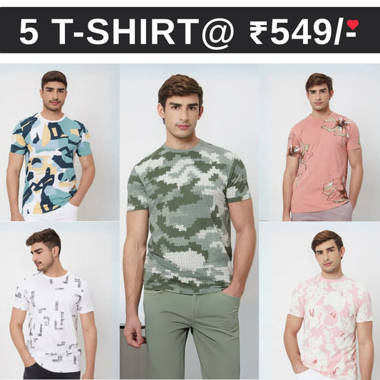 5 T-Shirt Combo | Premium Crew Neck Textured Tees for Everyday Comfort | T-14