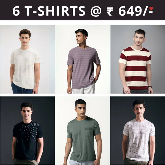 6 T-Shirt Combo | Premium Crew Neck Textured Perfect Fit & Everyday Comfort | T-44