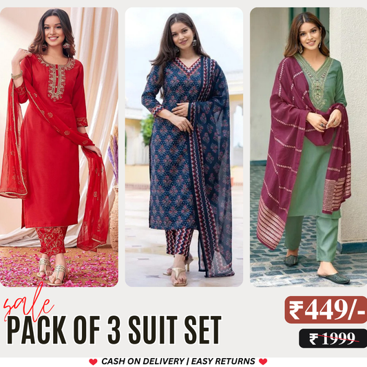 3 Combo Pack | Women’s Suit Set with Dupatta | S-04