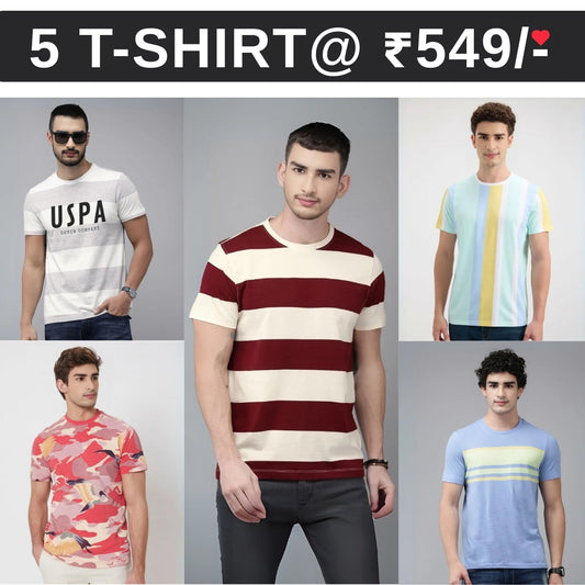 5 T-Shirt Combo | Premium Crew Neck Textured Tees for Everyday Comfort | T-20