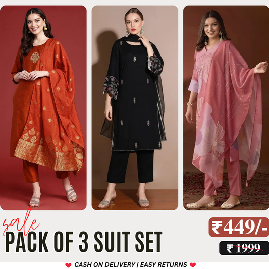3 Combo Pack | Women’s Suit Set with Dupatta | S-05