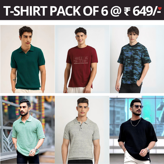 6 T-Shirt Combo Deal | Style & Savings in One Pack | T-91