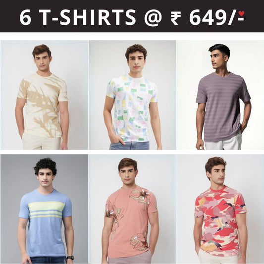 6 T-Shirt Combo | Premium Crew Neck Textured Perfect Fit & Everyday Comfort | T-45