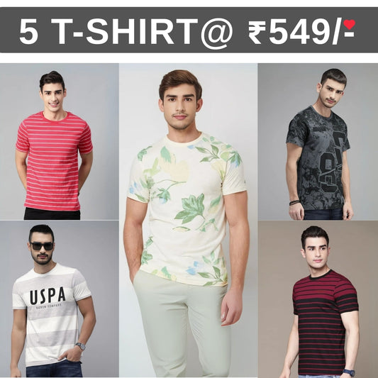 5 T-Shirt Combo | Premium Crew Neck Textured Tees for Everyday Comfort | T-15