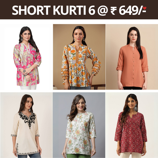6 Pack Short Kurtis | Perfect For Summer| 3/4 Sleeve | C-05
