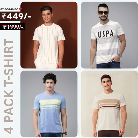 4 T-Shirt Combo | Premium Crew Neck Textured Tees for Everyday Comfort | T-05