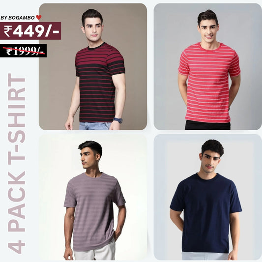 4 T-Shirt Combo | Premium Crew Neck Textured Tees for Everyday Comfort | T-06