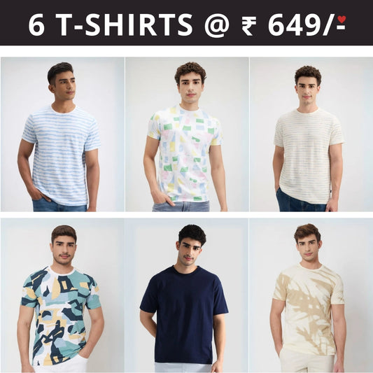 6 T-Shirt Combo | Premium Crew Neck Textured Perfect Fit & Everyday Comfort | T-46
