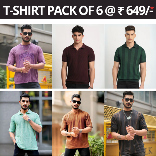 6 T-Shirt Combo Deal | Style & Savings in One Pack | T-90
