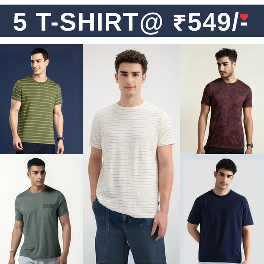 5 T-Shirt Combo | Premium Crew Neck Textured Tees for Everyday Comfort | T-16
