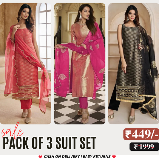 3 Combo Pack | Women’s Suit Set with Dupatta | S-06