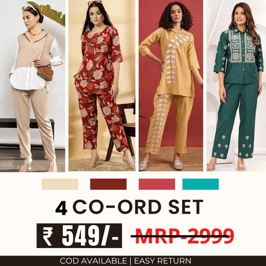 Stylish & Versatile 4 Co-ord Set Combo for Women| CO-6