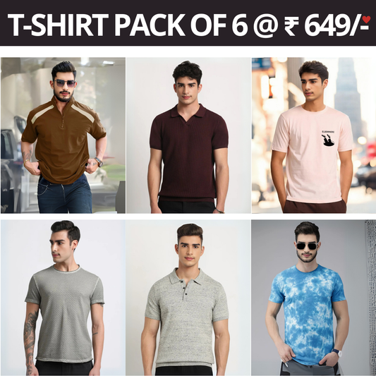 6 T-Shirt Combo Deal | Style & Savings in One Pack | T-89