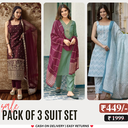 3 Combo Pack | Women’s Suit Set with Dupatta | S-07