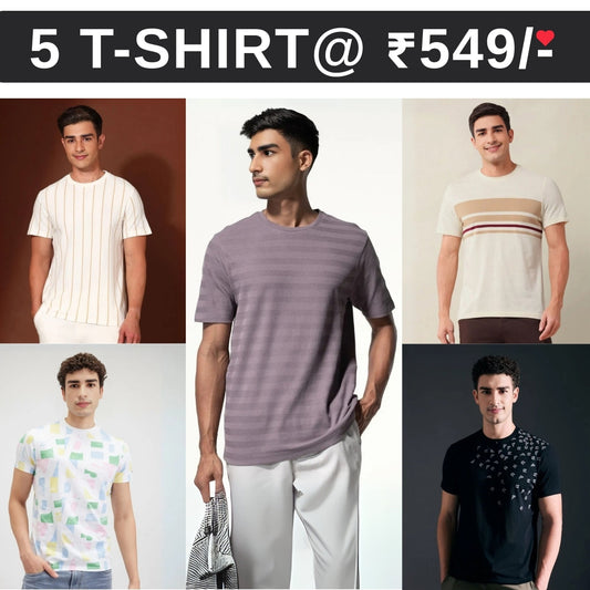 5 T-Shirt Combo | Premium Crew Neck Textured Tees for Everyday Comfort | T-17