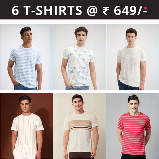 6 T-Shirt Combo | Premium Crew Neck Textured Perfect Fit & Everyday Comfort | T-47