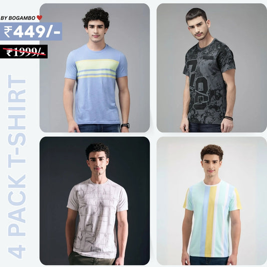 4 T-Shirt Combo | Premium Crew Neck Textured Tees for Everyday Comfort | T-08