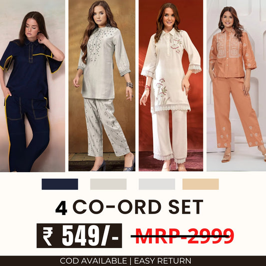 Stylish & Versatile 4 Co-ord Set Combo for Women | CO-8