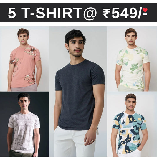 5 T-Shirt Combo | Premium Crew Neck Textured Tees for Everyday Comfort | T-18