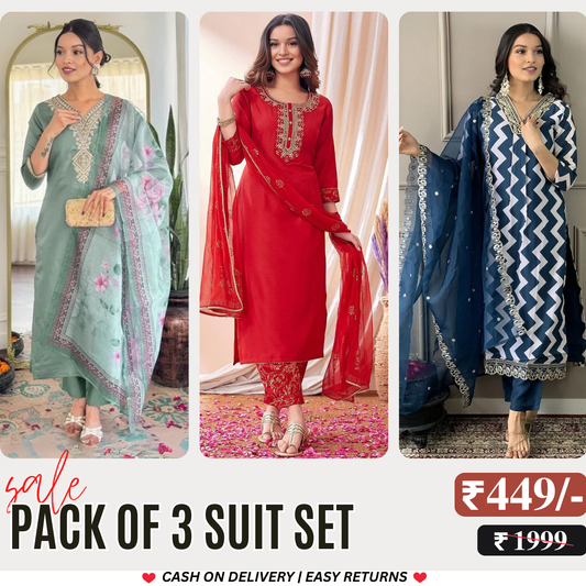 3 Combo Pack | Women’s Suit Set with Dupatta | S-08
