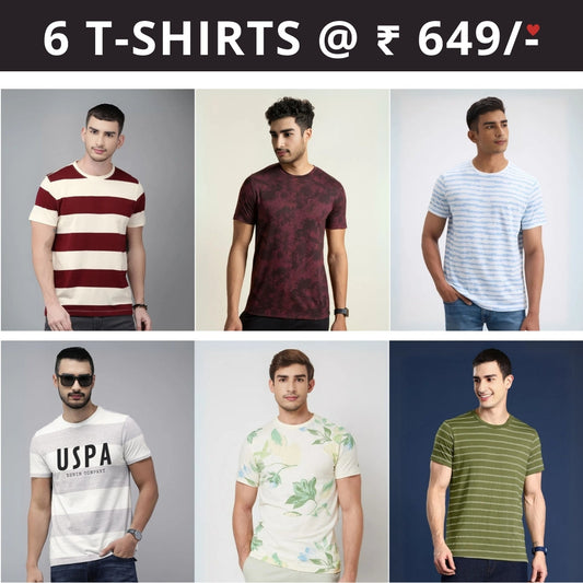6 T-Shirt Combo | Premium Crew Neck Textured Perfect Fit & Everyday Comfort | T-48