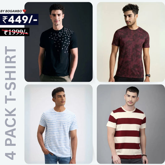 4 T-Shirt Combo | Premium Crew Neck Textured Tees for Everyday Comfort | T-09