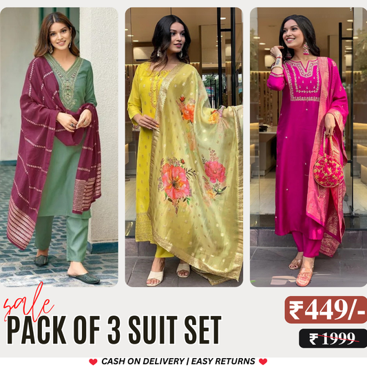 3 Combo Pack | Women’s Suit Set with Dupatta | S-09