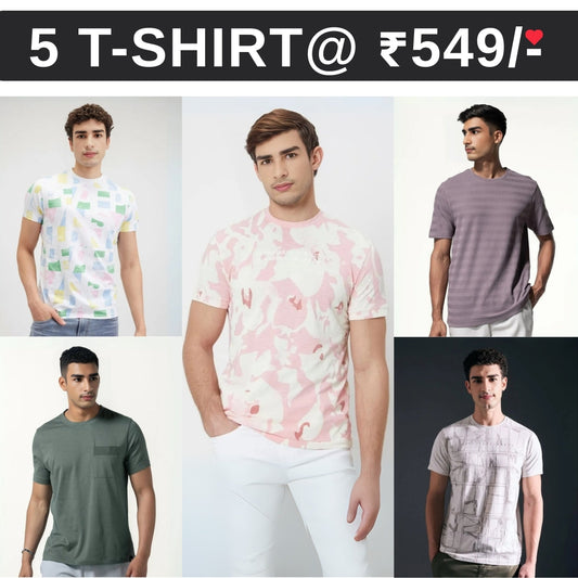 5 T-Shirt Combo | Premium Crew Neck Textured Tees for Everyday Comfort | T-19